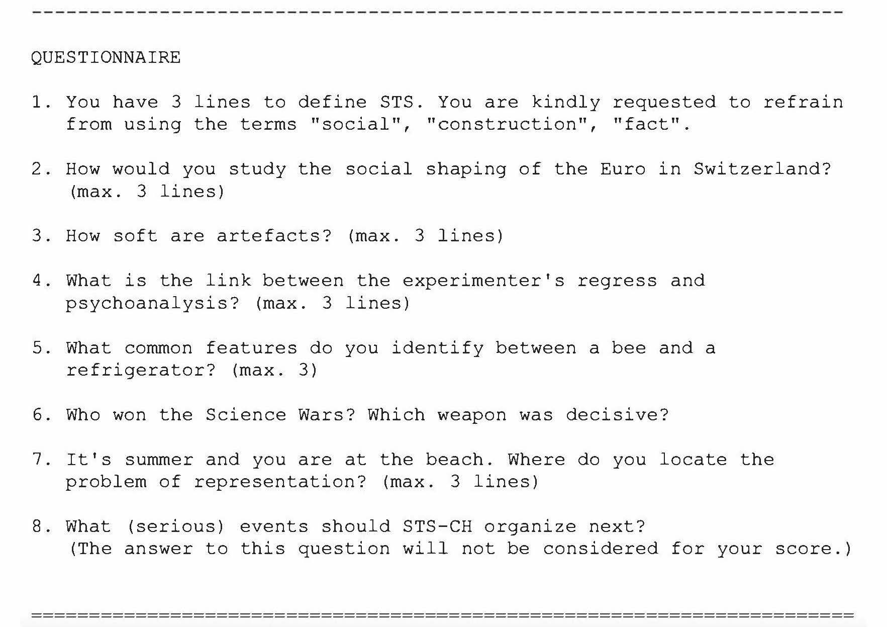 Excerpt of the STS summer school quiz